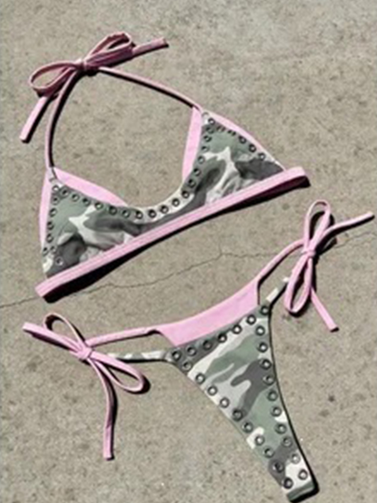 A Bathing Ape Camo - Women Studded Camo Pink Trim Bikini