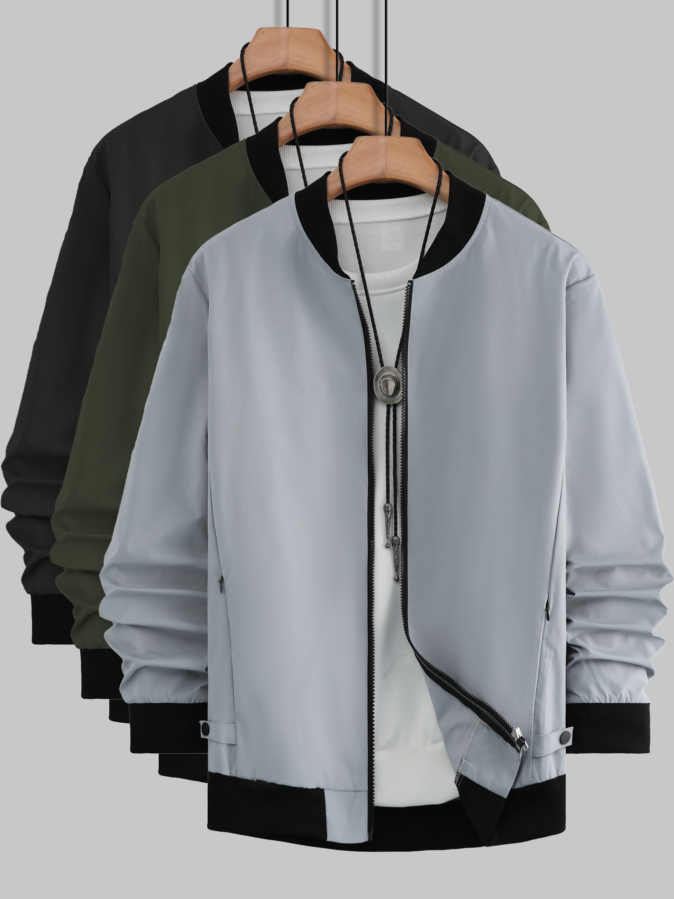 Streetwear Zipper - Men's zip-up baseball jacket, trendy matching