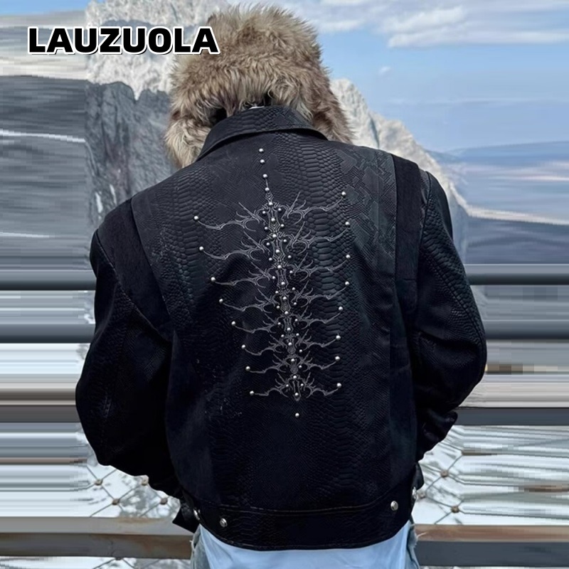 Men Black Snake Embossed Jacke - đánh giá và giá Streetwear Zipper